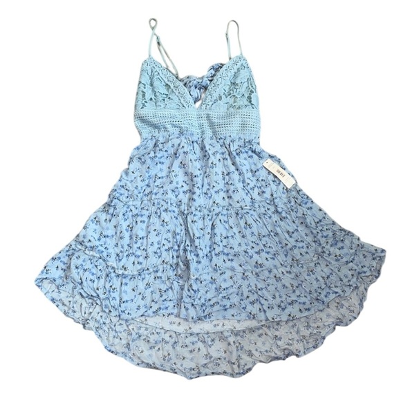 Floral Ditsy Crochet-Top Tiered Mini Dress - Picture 1 of 6